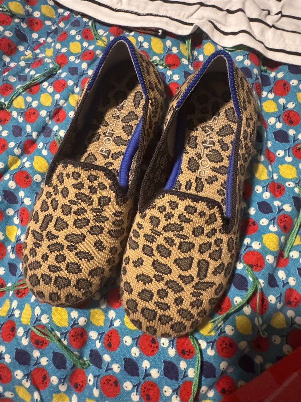 Rothy's The Kids Loafer - Cheetah print with with Blue trim - Picture 5 of 9